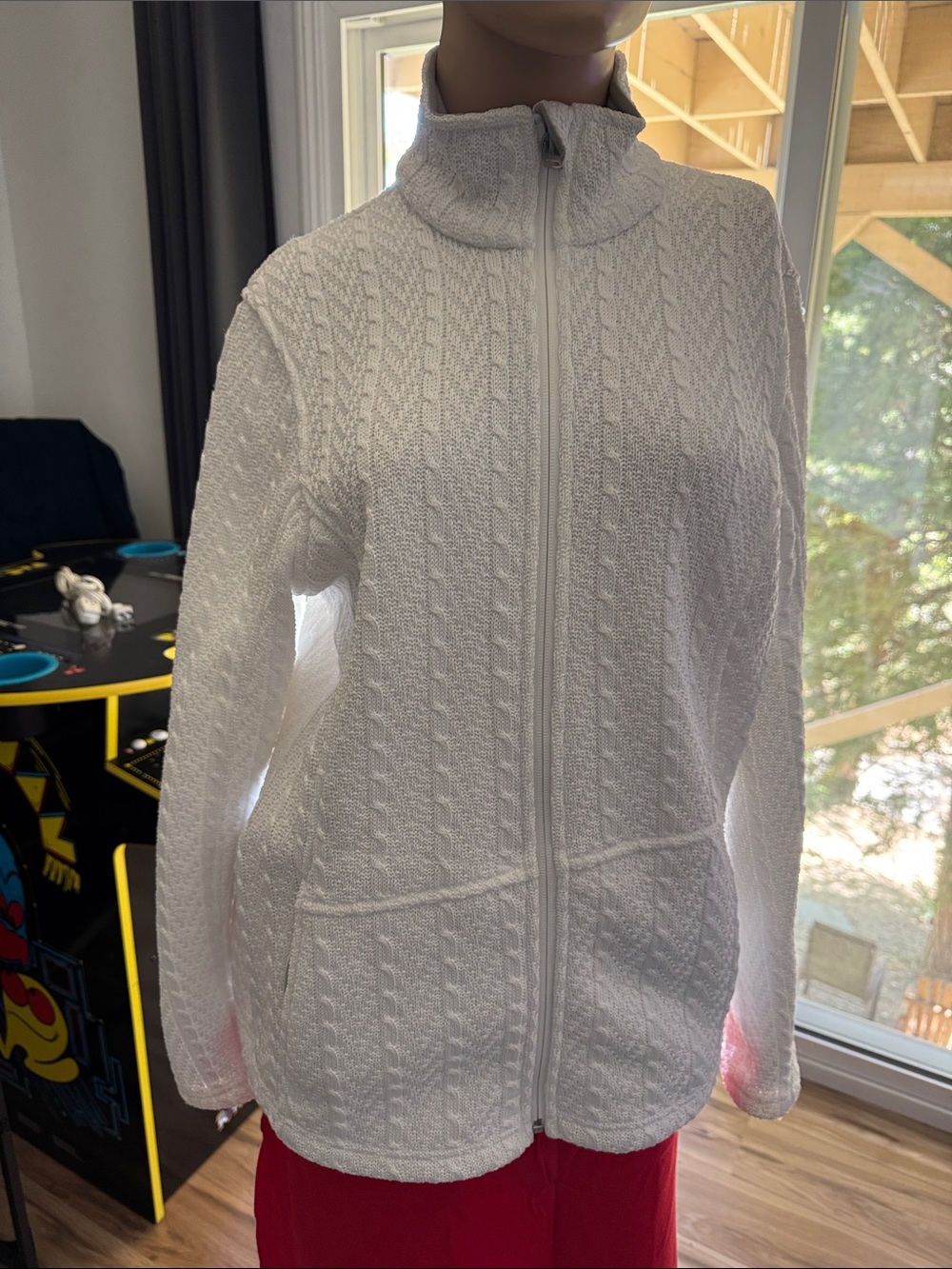 Spyder White Cable-Knit Full-Zip Turtleneck SweaterP10